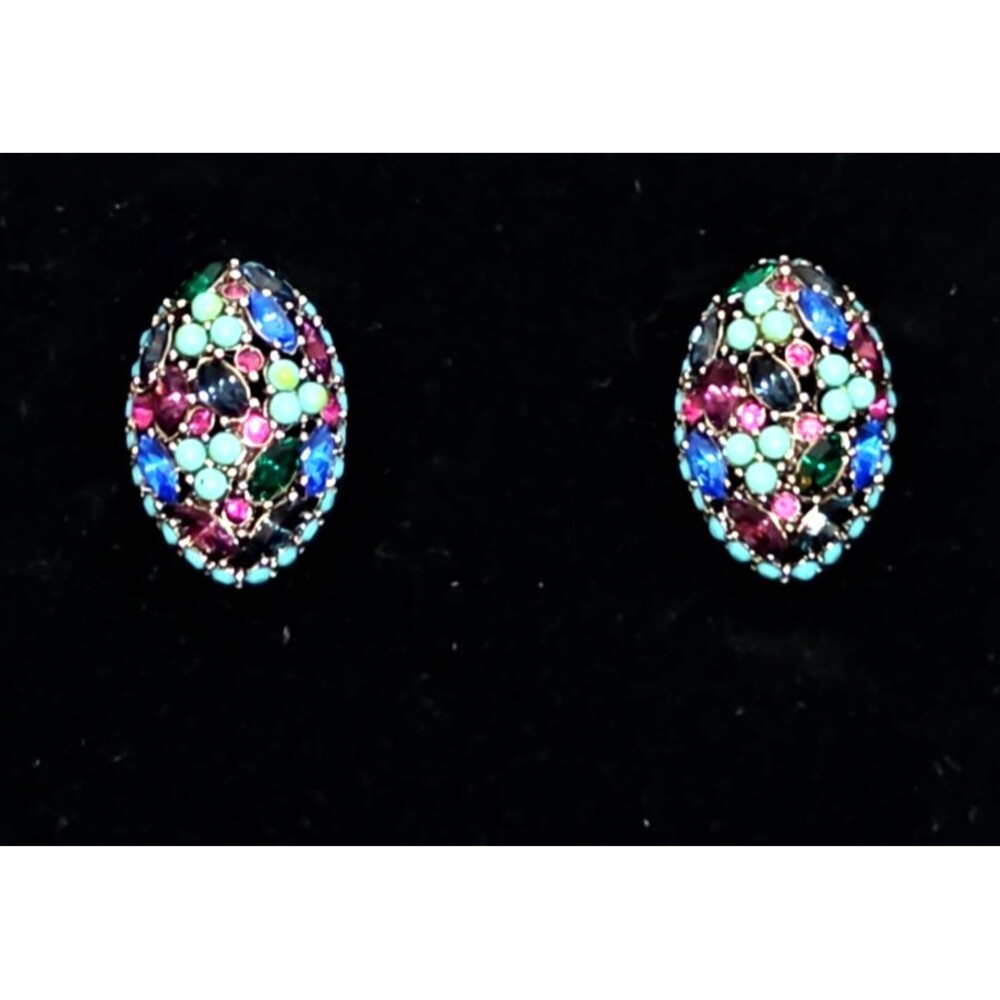 VTG Joan Rivers Persian Princess Multicolored Rhinestone Silver Clip-on Earring